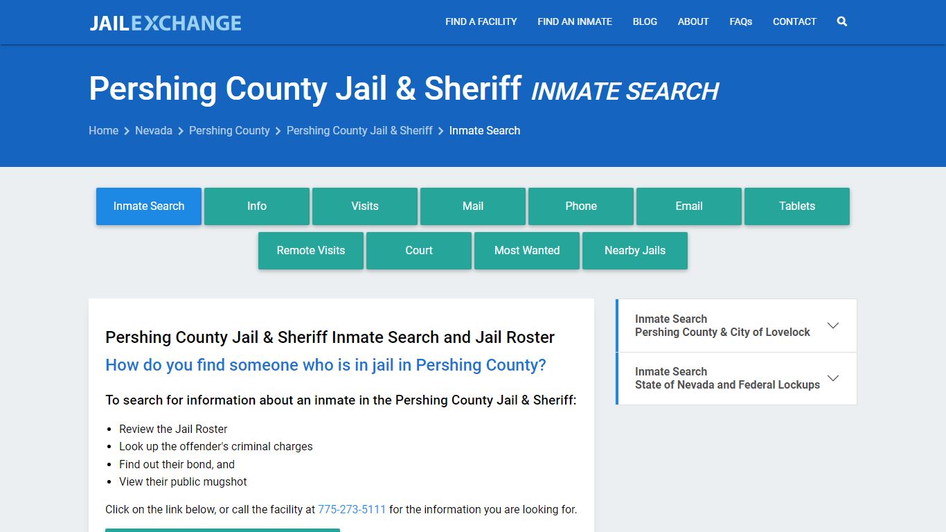 Pershing County Jail & Sheriff Inmate Search - Jail Exchange
